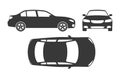 Car silhouette. Automobile top, side and front view. Vehicle projection mockup, regular sedan auto for family, race or Royalty Free Stock Photo