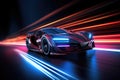 Futuristic sport car at road with motion blur light effect. Generative AI Royalty Free Stock Photo