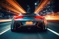 Futuristic sport car at road with motion blur light effect. Generative AI Royalty Free Stock Photo