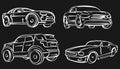 Car Simple illustration, modern automobile silhouette, front view outline, line design. Vector