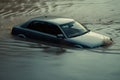 Car sinking in water overflow disaster. Generate ai