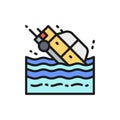 Car sinks in water flat color line icon. Royalty Free Stock Photo