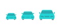 Car size. Small, medium and large. Transfer variation. Taxi options. Front view. Blue vector icons. Royalty Free Stock Photo