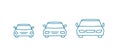 Car size. Small, medium and large. Transfer variation. Taxi options. Front view. Outline contour blue line vector.