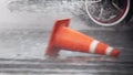 Car skidding on a slippery wet road in rainy day