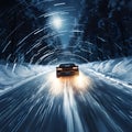 Car skidding on a snow-covered road