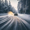 Car skidding on a snow-covered road