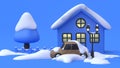 Car snow abstract cartoon style blue scene blue background winter