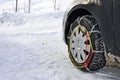 Car with snow chains Royalty Free Stock Photo