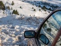 Car in a snowdrift in a dead end on a road piled with snow Royalty Free Stock Photo