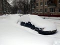 Car in snowdrift after snowfall Royalty Free Stock Photo