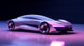 The car in soft lilac color stands on the platform, side view. Sports car, futuristic autonomous vehicle - Generative AI Royalty Free Stock Photo