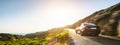 Car in spain mountain landscape road at sunset Royalty Free Stock Photo