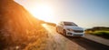 Car in spain mountain landscape road at sunset Royalty Free Stock Photo