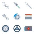 Car spare parts flat icons