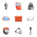 Car spare parts icon set, cartoon style Royalty Free Stock Photo