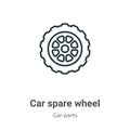 Car spare wheel outline vector icon. Thin line black car spare wheel icon, flat vector simple element illustration from editable