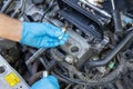 Car spark plug replacement. Repairing of vehicle. Royalty Free Stock Photo