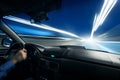 Car speed night drive on the road in city Royalty Free Stock Photo