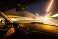 Car speed night drive on the road in city Royalty Free Stock Photo