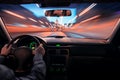 Car speed night drive on the road in city Royalty Free Stock Photo