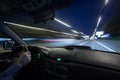 Car speed night drive on the road in city Royalty Free Stock Photo