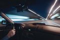 Car speed night drive on the road in city Royalty Free Stock Photo