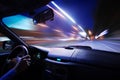 Car speed night drive on the road in city Royalty Free Stock Photo