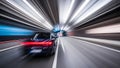 Car speeding through tunnel with motion blur effect Royalty Free Stock Photo