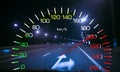 Car speedometer on the background of the night highway Royalty Free Stock Photo