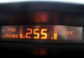 Car speedometer. High speed traffic.