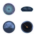 Car speedometer icons set cartoon vector. Different style of auto speedometer