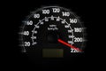 car speedometer showing maximum speed, fast driving, speeding, road safety