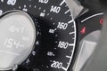 Car speedometer and tachometer close-up, highlighting speed and precision Royalty Free Stock Photo