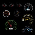 Car speedometers on black background for transportation, racing or another design.
