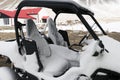 Car stack in thick snow after frozen storm in winter season.Snowfall problem traffic and transportation because heavey snow