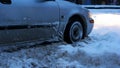 Car stalled in the snow.