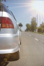 The car is standing on an asphalt road concept in the way, life is a road Royalty Free Stock Photo