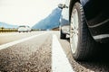 Car is standing on the breakdown lane, asphalt and tyre, Italy Royalty Free Stock Photo