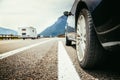 Car is standing on the breakdown lane, asphalt and tyre, Italy Royalty Free Stock Photo