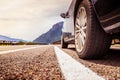 Car is standing on the breakdown lane, asphalt and tyre, Italy Royalty Free Stock Photo