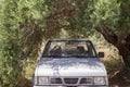 Car standing in the shade of olive tree Royalty Free Stock Photo