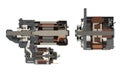 Car starter and alternator in section view 3D rendering