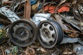 Car steel rims scrap industry Royalty Free Stock Photo