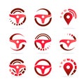 Car Steering Wheel set, abstract logo template. Navigation map icons. Automotive vector illustration. Royalty Free Stock Photo