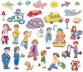 Car stickers with people, dogs, van pancakes, Royalty Free Stock Photo
