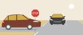 Car and stop sign, priority on the road, Flat vector stock illustration with Riding a car in the city, Stop and busy traffic