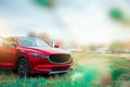 Car on street blurry background.For automotive automobile or transport transportation image. Royalty Free Stock Photo