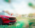 Car on street blurry background.For automotive automobile or transport transportation image. Royalty Free Stock Photo