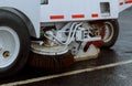 A street sweeper machine cleaning in the road cleaning asphalt Royalty Free Stock Photo